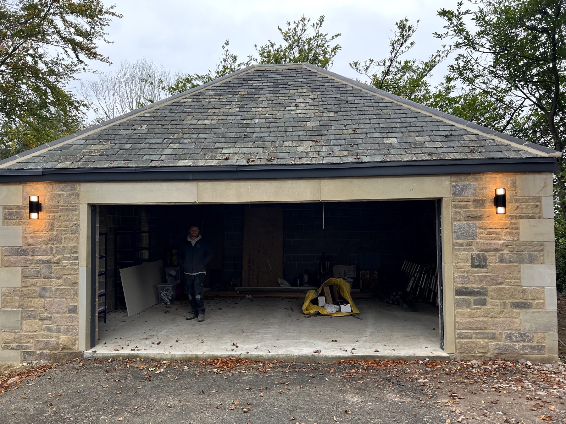 Stone garage construction